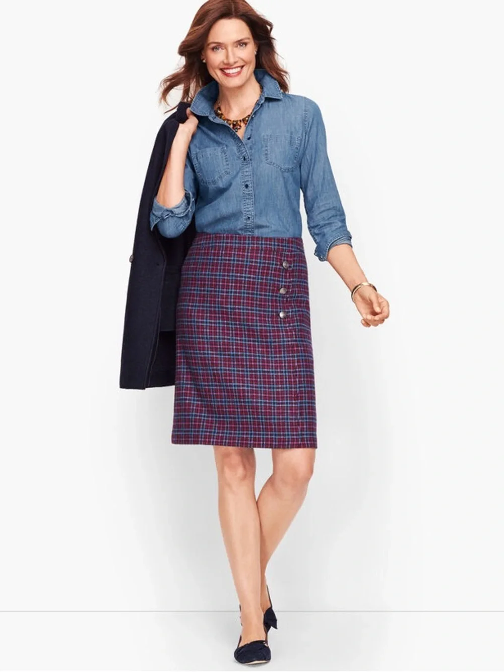 New TALBOTS plaid wool faux wrap Skirt lined Academia preppy Scalloped Old Money - Picture 2 of 14